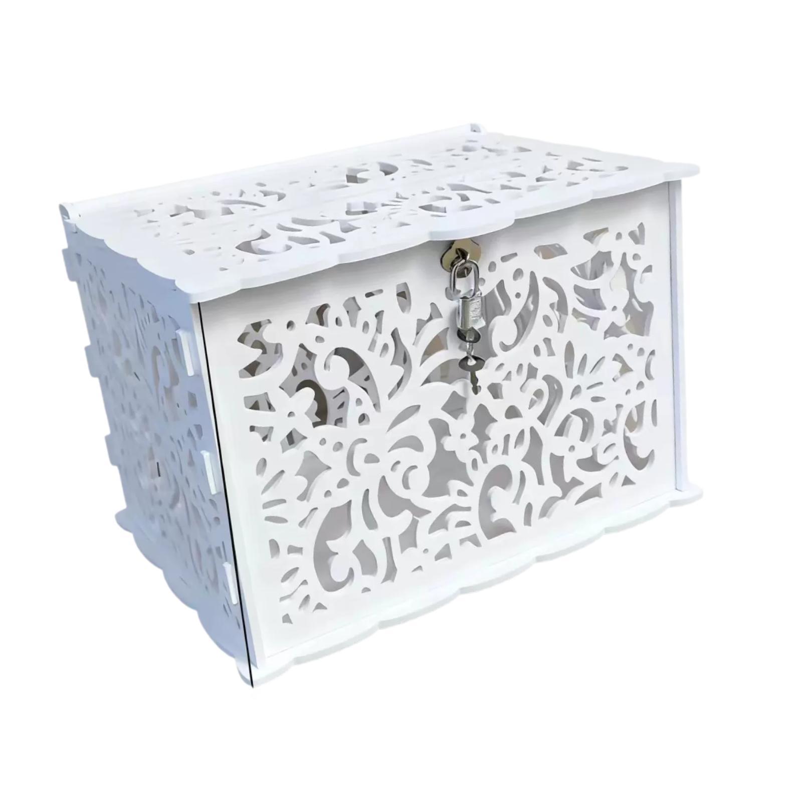 Wedding Card Box - กล่องการ์ดแต่งงานสีขาวหรูหราพร้อมตัวล็อค ที่ใส่การ์ดแบบใช้ซ้ำได้สำหรับงานปาร์ตี้ งานรับปริญญา ของตกแต่งงานเลี้ยงฉลองเด็กแรกเกิด