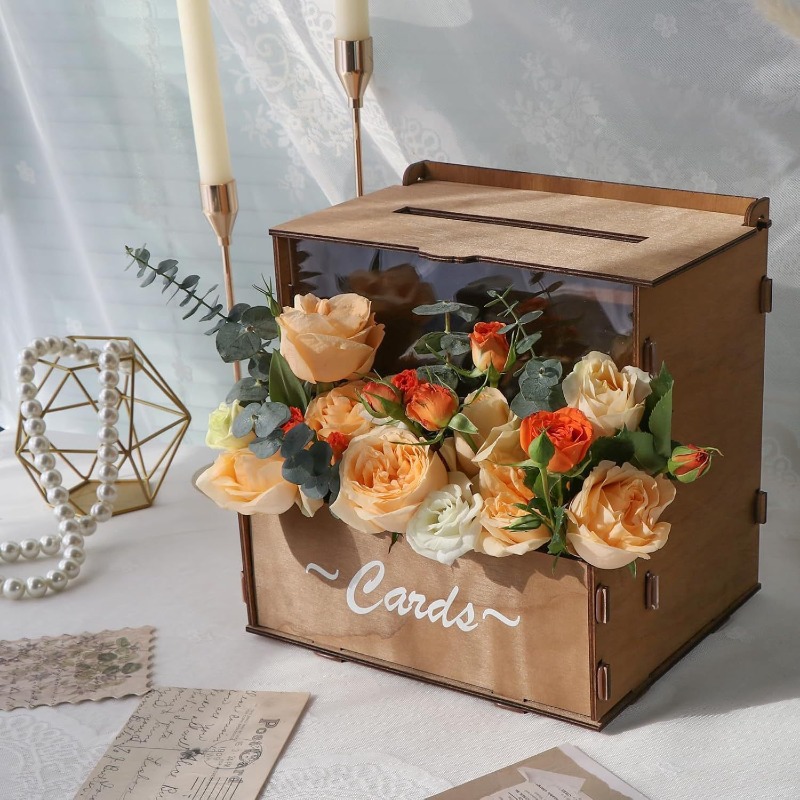 Wedding Card Box - กล่องเก็บการ์ดแต่งงานไม้ DIY สำหรับใส่จดหมายงานแต่งงาน กล่องใส่ซองจดหมายวินเทจ รางดอกไม้ ของที่ระลึกงานอีเว้นท์