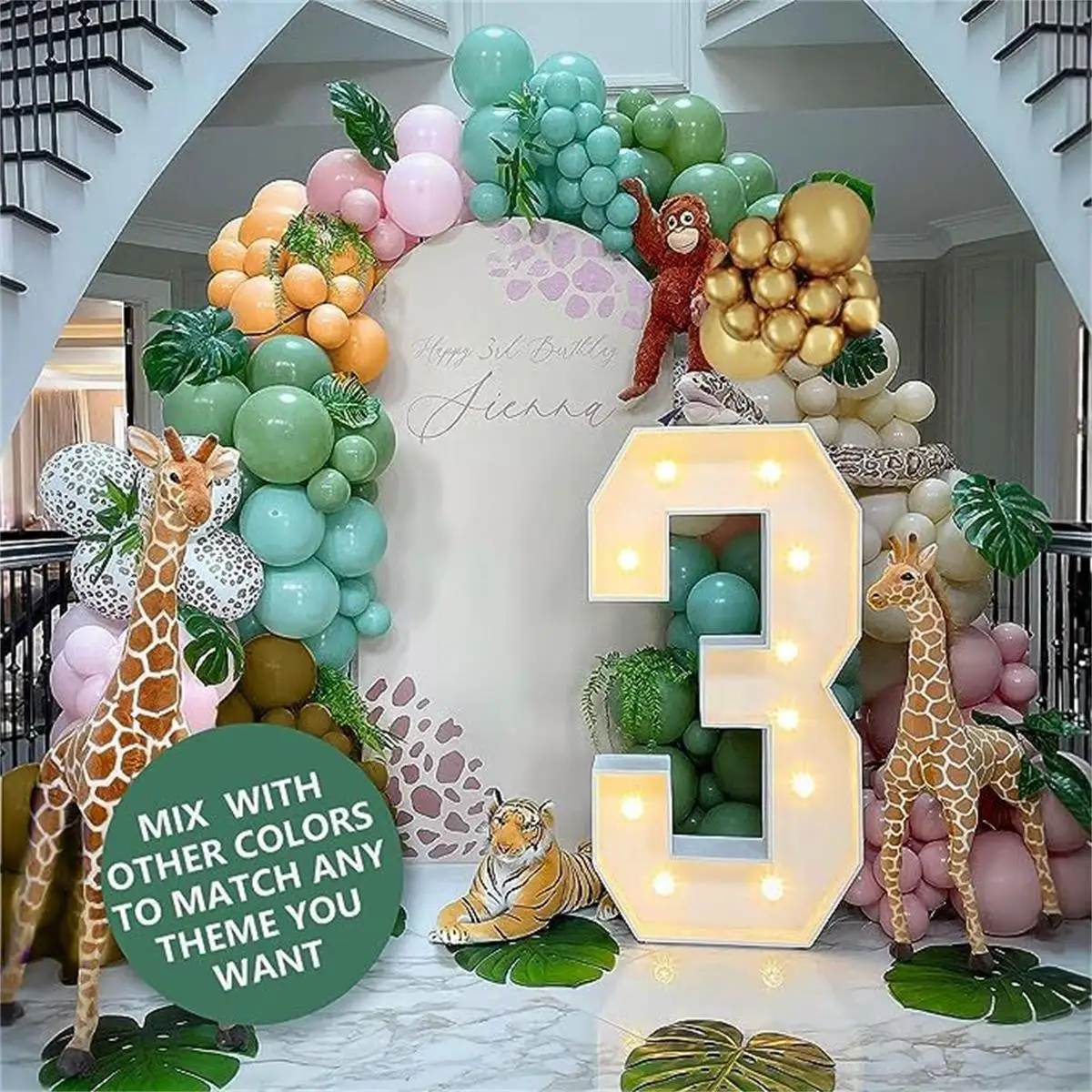 Wedding Zoo - 105 ชิ้นสัตว์ป่าบอลลูนพวงมาลัยชุด - ลูกโป่งน้ํายางสําหรับงานเลี้ยงวันเกิด (เด็กผู้ชาย), อาบน้ําเด็ก,