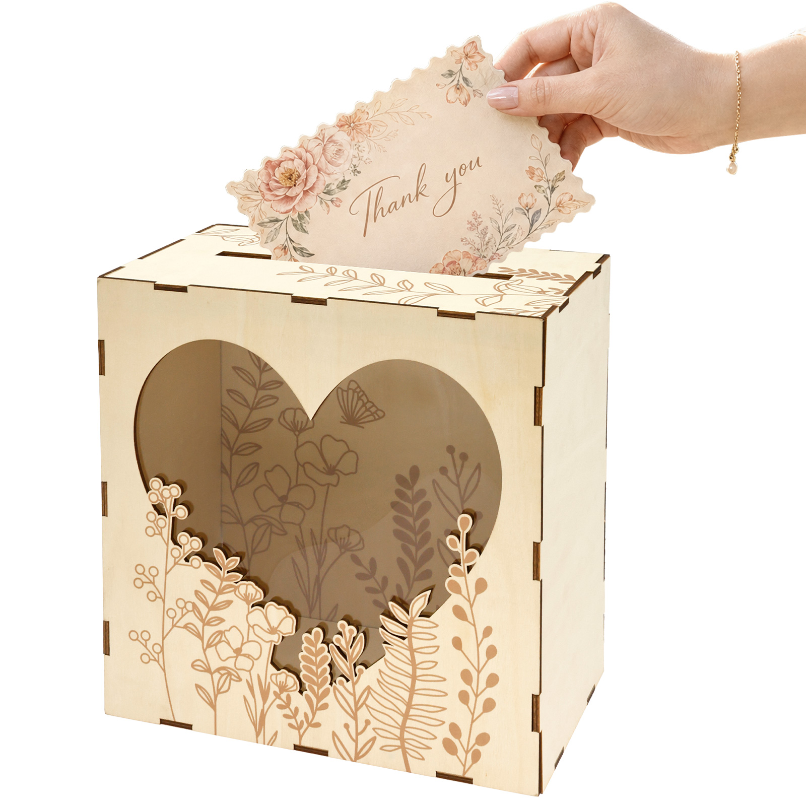 Wedding Card Box - กล่องใส่การ์ดแต่งงาน กล่องเก็บการ์ดแต่งงานไม้พร้อมหน้าต่างใส กล่องเก็บการ์ดอวยพรสำหรับงานเลี้ยงวันเกิด