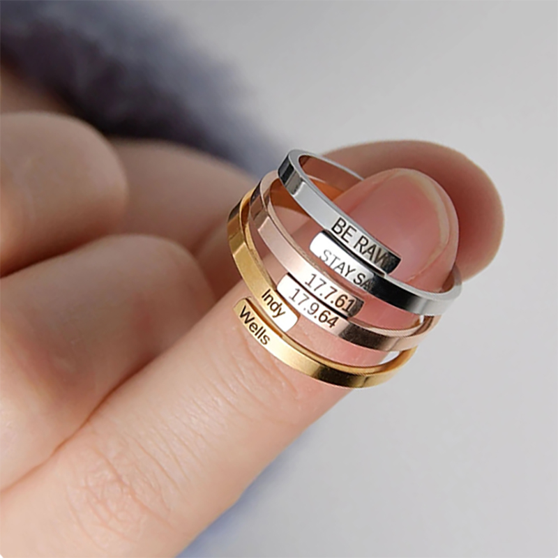Wedding Z - Customized สแตนเลส Aadjustable แกะสลักชื่อตัวเลขแหวนสำหรับผู้หญิงงานแต่งงานหวานเครื่องประดับของขวัญ