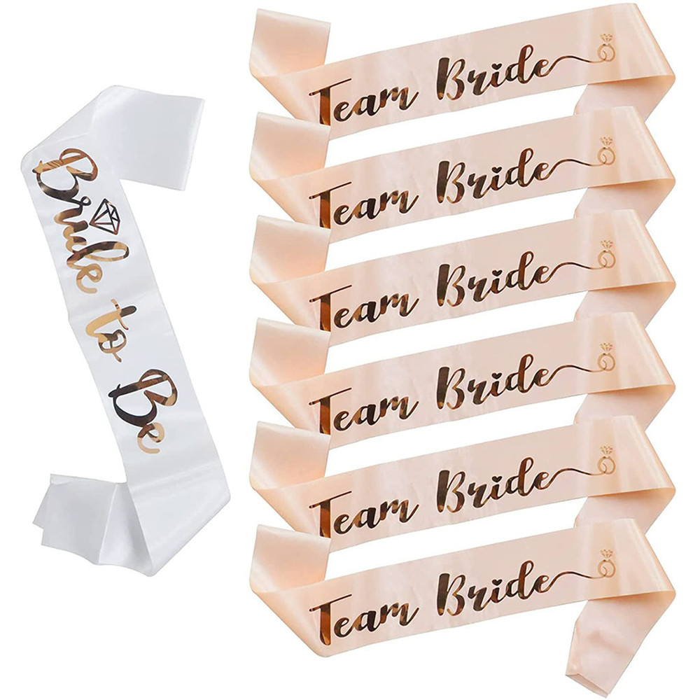 Bride Tribe Sash - ชุดผ้าคาดเอวสีโรสโกลด์สำหรับทีมเจ้าสาว งานปาร์ตี้สละโสด ของตกแต่งงานแต่งงาน ของตกแต่งงานเลี้ยงฉลองสละโสด