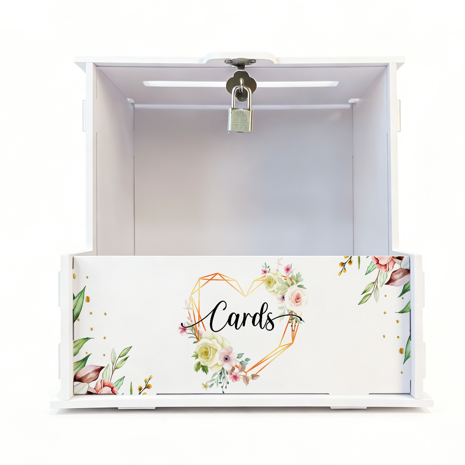 Wedding Favor Box - กล่องการ์ดแต่งงาน PVC สีขาว ตกแต่งด้วยดอกไม้ เหมาะสำหรับกล่องใส่การ์ดของชำร่วยงานปาร์ตี้ พร้อมตัวล็อค