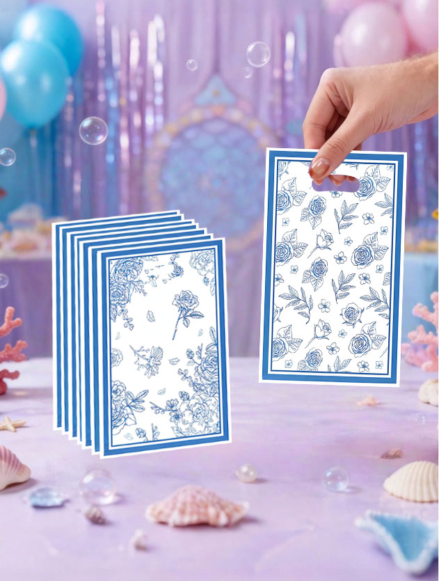 Wedding Party Supply Store - ถุงของขวัญสำหรับงานปาร์ตี้ 20 ชิ้น/40 ชิ้น สีฟ้าและสีขาว ถุงของขวัญลายดอกไม้หลากหลายแบบ