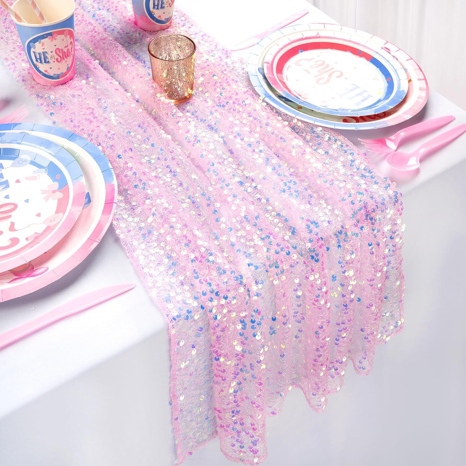 Table Runner Sequin - Glitter สีรุ้งเลื่อมตาราง Runner,นุ่มงานแต่งงานตกแต่งโต๊ะรับประทานอาหารสําหรับเจ้าสาว Baby Shower สาววันเกิดงานแต่งงาน