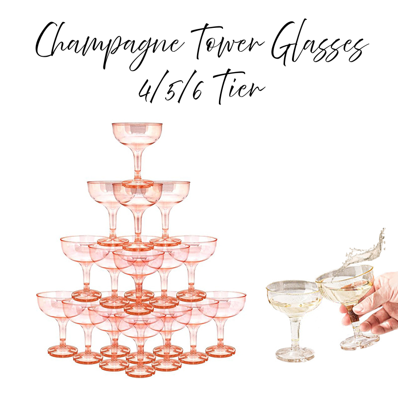 Champagne Tower Set - 4-6 ชั้นอะคริลิคแชมเปญ Tower แว่นตาพลาสติก Coupe แว่นตา