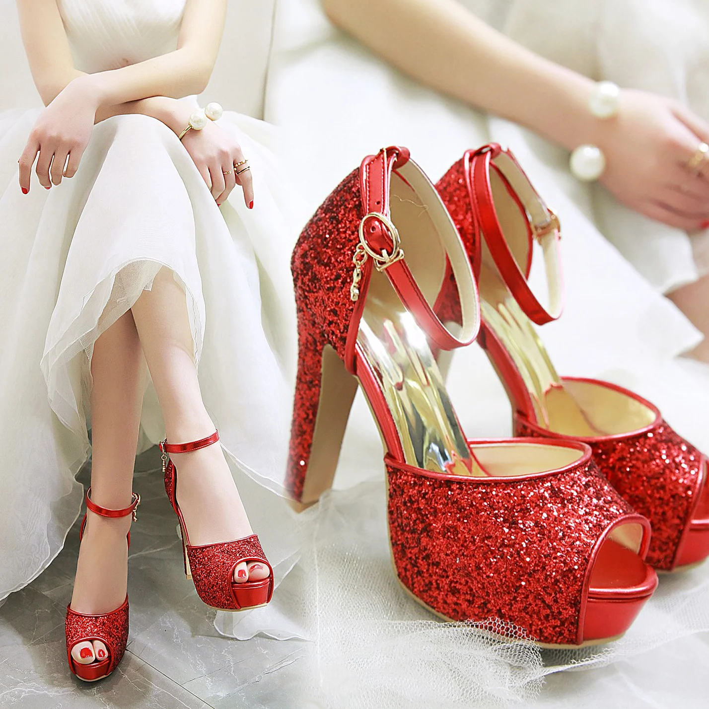 เงินฤดูร้อนผู้หญิงรองเท้าส้นสู - Wedding Super บทวิจารณ์และราคา