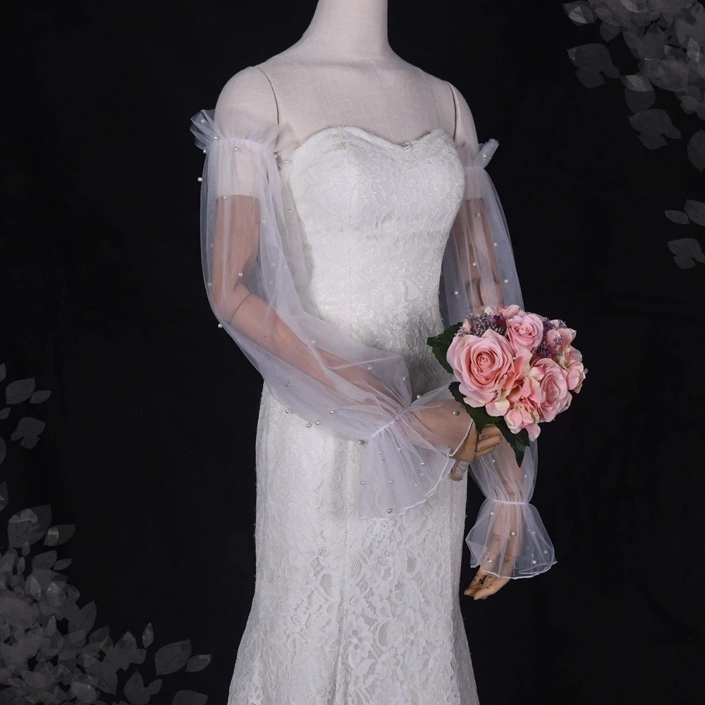 แขนเสื้อแต่งมุกสำหรับเจ้าสาว ช - Wedding Dress Supply บทวิจารณ์และราคา
