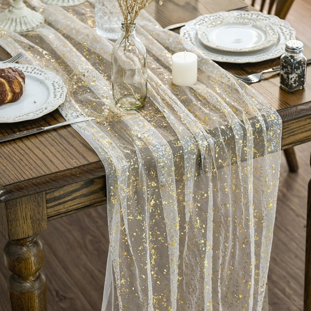 ผ้าปูโต๊ะลายกลิตเตอร์สีทองแบบย - Table Runner Sequin บทวิจารณ์และราคา