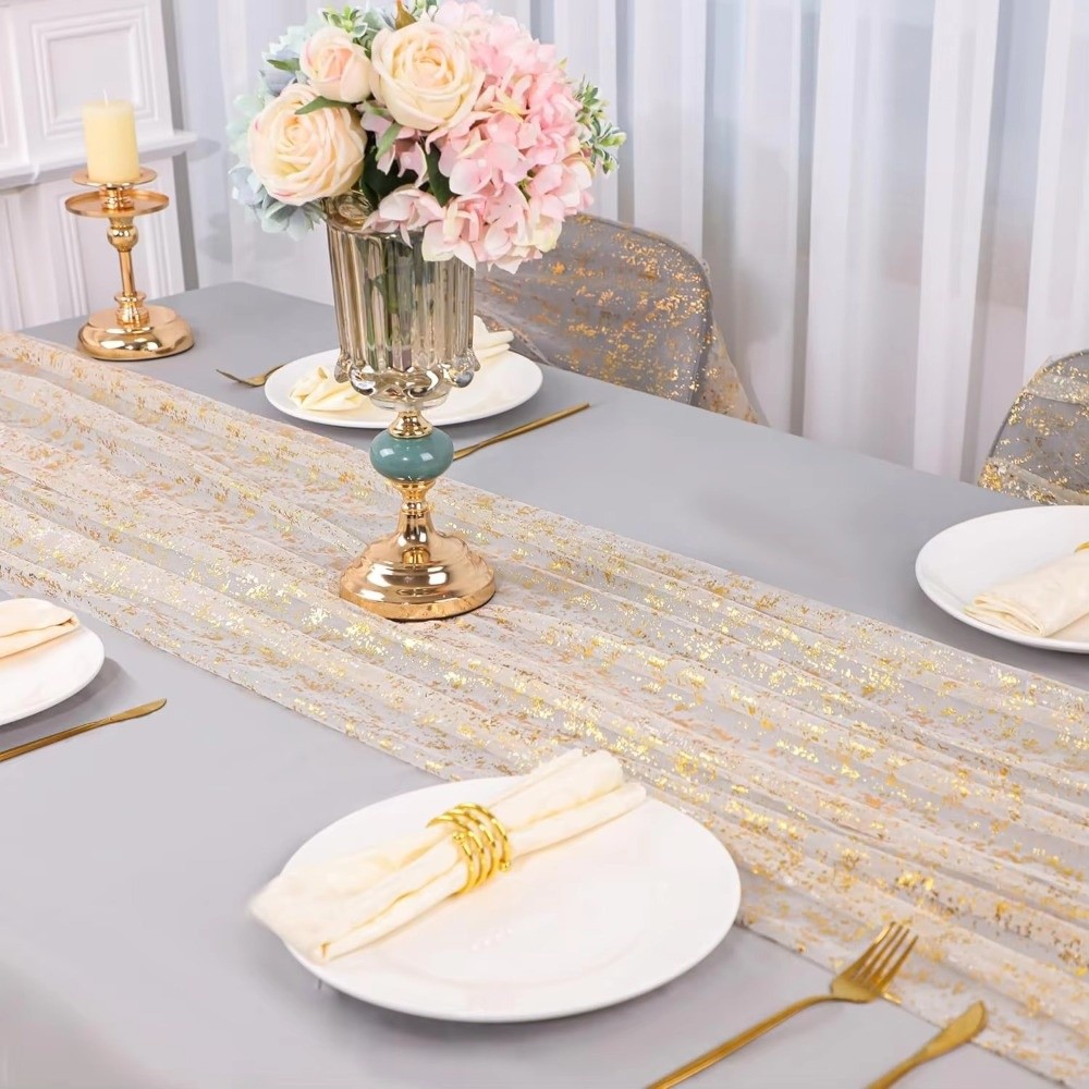 ผ้าปูโต๊ะลายกลิตเตอร์สีทองแบบย - Table Runner Sequin บทวิจารณ์และราคา
