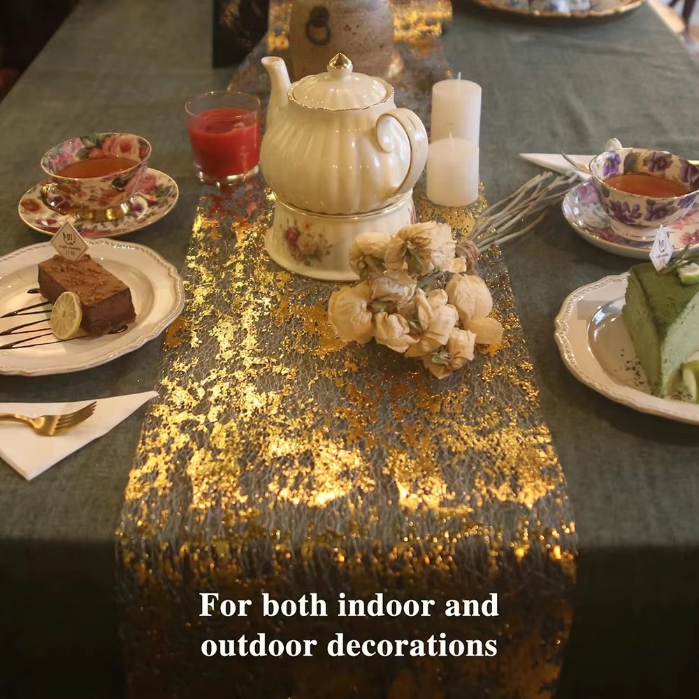 ผ้าปูโต๊ะสีทองเมทัลลิกวิบวับ ป - Table Runner Sequin บทวิจารณ์และราคา