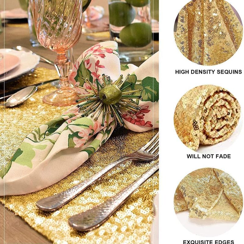 ผ้าปูโต๊ะปักเลื่อมสีทองสำหรับต - Table Runner Sequin บทวิจารณ์และราคา
