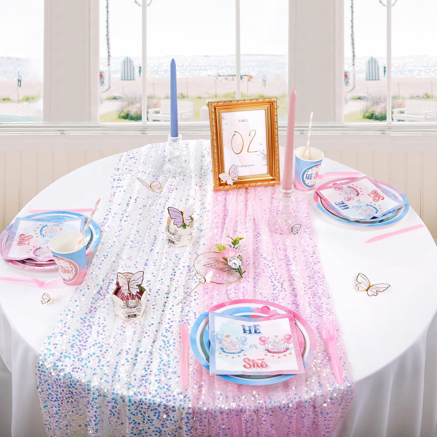 ผ้าปูโต๊ะกลิตเตอร์สีชมพู 4 ชิ้ - Table Runner Sequin บทวิจารณ์และราคา