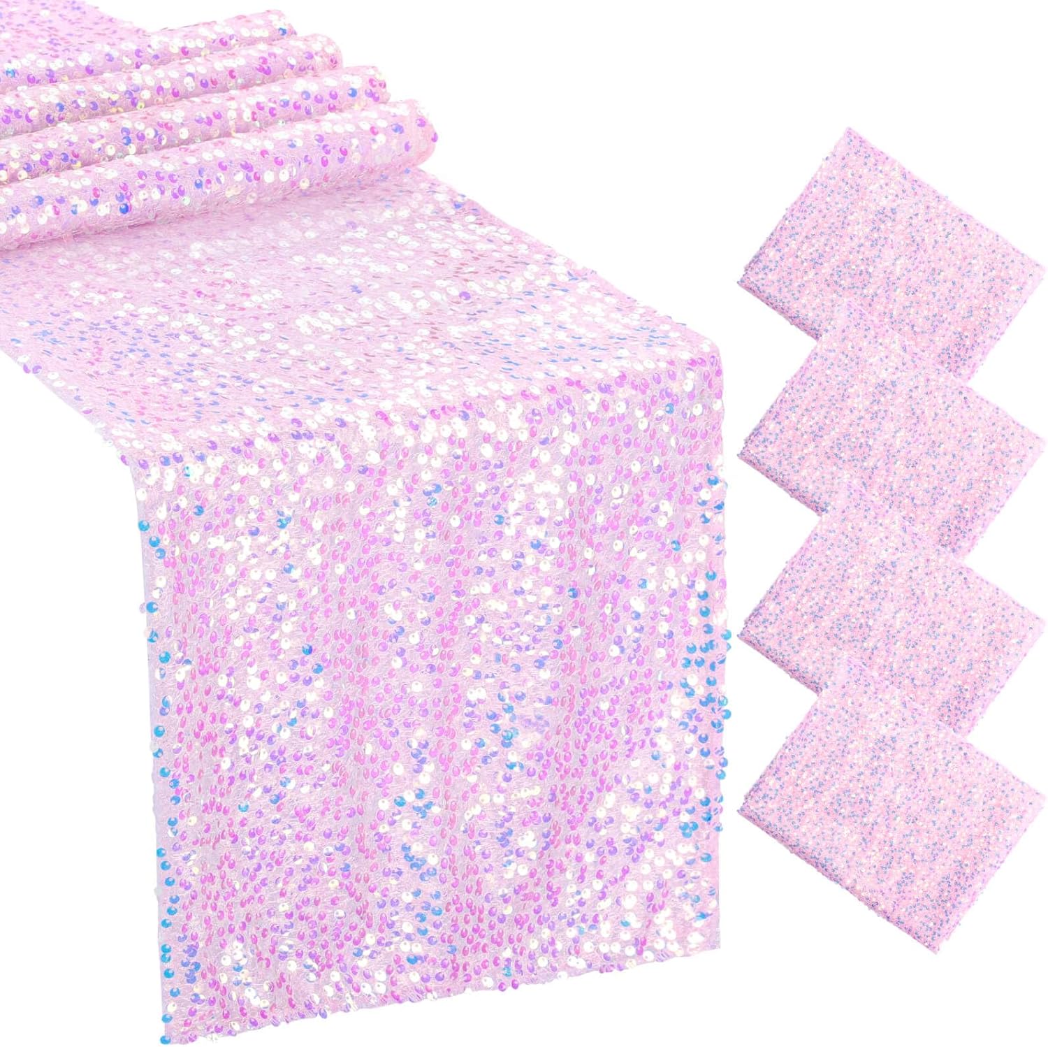 ผ้าปูโต๊ะกลิตเตอร์สีชมพู 4 ชิ้ - Table Runner Sequin บทวิจารณ์และราคา