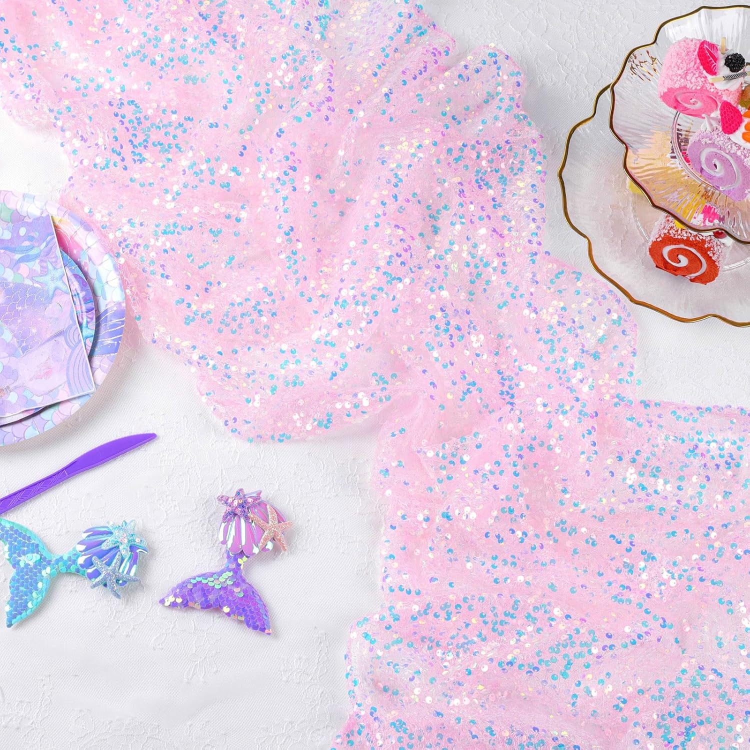 ผ้าปูโต๊ะกลิตเตอร์สีชมพู 4 ชิ้ - Table Runner Sequin บทวิจารณ์และราคา