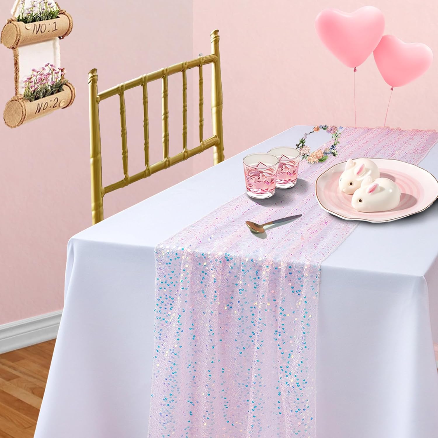 Glitter สีรุ้งเลื่อมตาราง Runn - Table Runner Sequin บทวิจารณ์และราคา